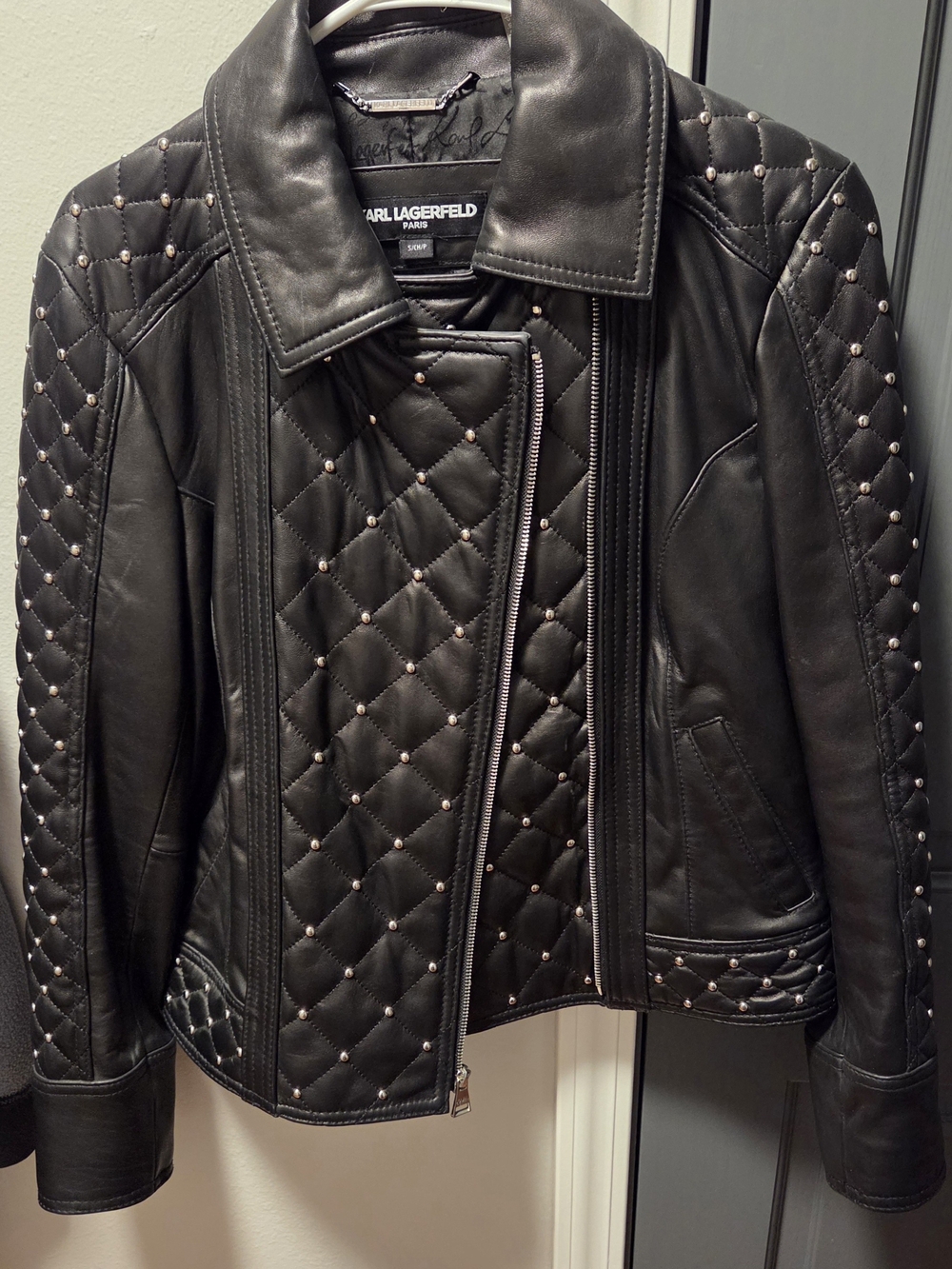 Karl Lagerfeld Quilted Studded Leather Jacket Size Small Like New